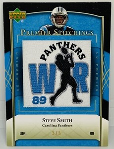 2007 Upper Deck Premier Steve Smith Sr LOGO Stitchings Patch /5 RARE Panthers