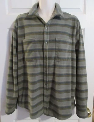 ARIZONA JEAN CO Mens LARGE Snap Front Green Stripe Fleece Shirt Jacket Long Slv - Изображение 1 из 4