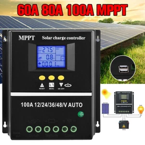 12/24V 60/80/100A MPPT Solar Charge Controller Panel Battery Regulator Dual USB - Picture 1 of 14