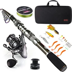Fishing Rod Reel Combo with Telescopic Fishing Pole Spinning Reel Carrier Bag - Picture 1 of 8