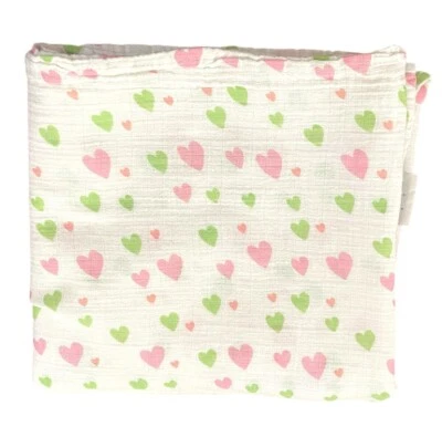 Aden + Anais for Target Muslin Swaddle Blanket 40x41 Pink Green Hearts Baby - Image 1 of 4