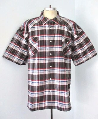 NUEVO CON ETIQUETAS Camisa Occidental Falcon Bay Negra Roja Azul Cuadros Polialgodón Perla Broches de presión 4XL Foto 1 de 4