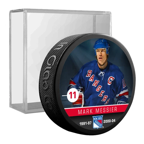New York Rangers Mark Messier NHL Alumni Photo Hockey Puck in Display Cube Cover
