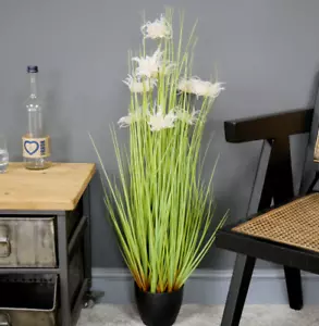 Künstliche große Grascreme Wildblumen Kunsthauspflanze Topf schwarzer Topf - Bild 1 von 2