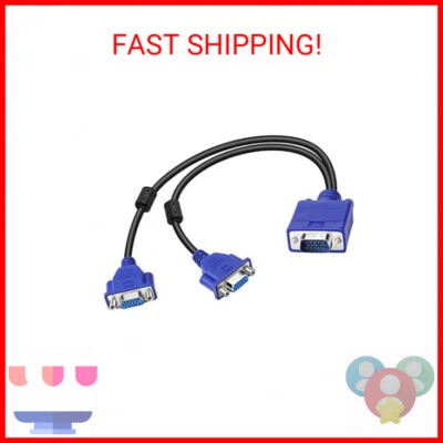 Dual VGA Splitter Monitor Cable 1 Male to 2 Female Adapter Converter VGA Video Y - Image 1 of 2