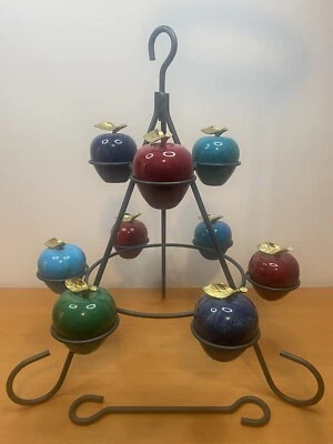 9 manzanas de alabastro de mármol y colgante/mesa exhibición de metal tallo de latón fruta EXCELENTE Foto 1 de 4