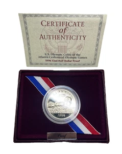 1996 US Olympic Atlanta Centennial Clad Half Dollar Proof Coin with COA Swimming - Picture 1 of 5