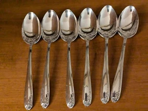 6-VINTAGE TUPPERWARE ROSE SERVING SPOONS SILVERPLATE INTL SILVER 8-3/8" - Picture 1 of 4