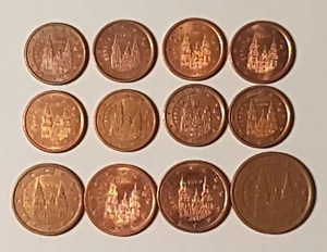 Lot 12 Coin Spain 1 2 Cent euro 1999 2001 2003 2005 2006 2008 up to 2016 - Picture 1 of 2