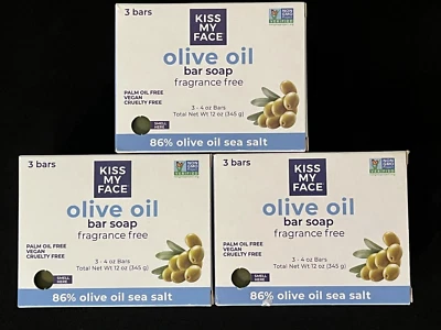 Kiss My Face 3 упаковки чистое оливковое масло веганское батончик мыло для мужчин и женщин - 9 батончиков - Изображение 1 из 2