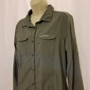 Craghoppers Olive Green Rip Stop Button Up Insect Shield Shirt Sz US 8 Outdoors - Picture 1 of 7