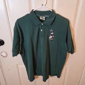 Polo golf vintage Looney Tunes uomo XL verde insetti coniglietto acme abbigliamento anni 90 - Foto 1 di 4
