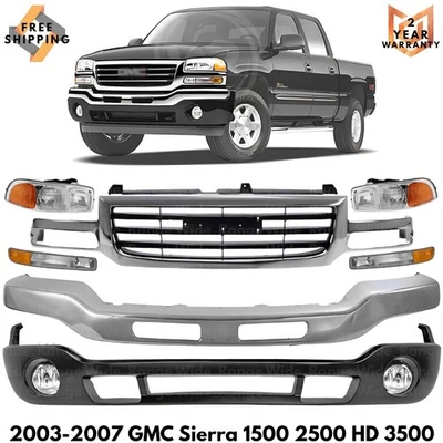 Front Bumper Chrome & Grille Assembly For 2003-2007 GMC Sierra 1500 2500 HD 3500 - Image 1 of 4