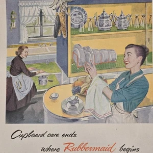 1953 Rubbermaid Shelf Liners & Plate Racks Mid Century Kitchen Print Ad 8 x 11" - Afbeelding 1 van 2