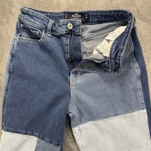 Hollister Jeans Womens 5S Blue Ultra High Rise Mom Colorblock Patchwork Denim - Picture 1 of 11