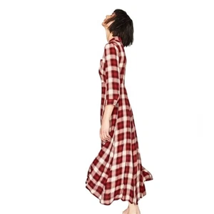 Zara kariertes Maxikleid rot-weiß Langarm Landhaus Prärie Damen Medium - Bild 1 von 10