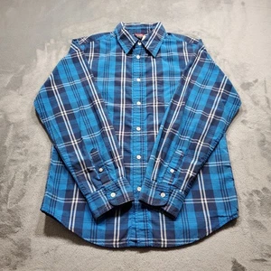 Wrangler Button Up Long Sleeve Shirt 1 Pckt Blue White Navy Plaid Yth Sz 2XL 18 - Picture 1 of 8