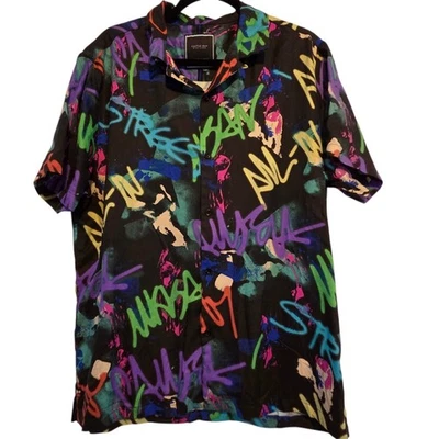 Camisa Cactus Man Ricky Singh Graffiti Botón Delantero Manga Corta Talla XL  Foto 1 de 4