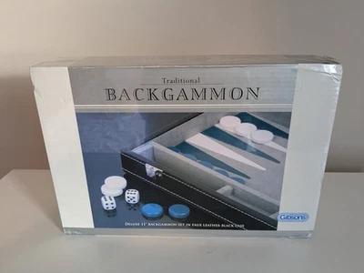 Deluxe 11" Backgammon Set In Faux Leather Black Case - Brand New & Sealed - Image 1 of 4