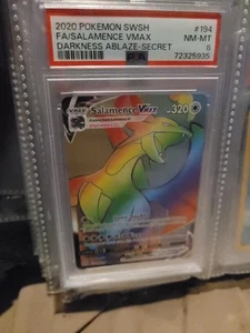 Salamence VMAX (Secret) Rainbow Rare 194/189 Darkness Ablaze Holo PSA 8 - Picture 1 of 2