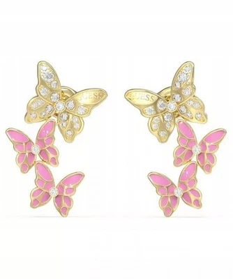 Guess Ohrringe 3 Schmetterlinge Zirkonia Emaille Rose Gold Stahl Stecker - Bild 1 von 2