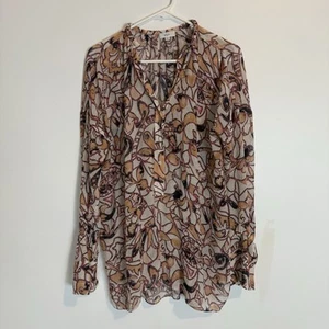 A.L.C. Top Multicolor Nómada Lino Seda Mezcla Voile Manga Larga TALLA S/XS Cuello en V - Imagen 1 de 8