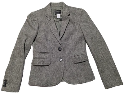 J. Blazer CREW Schoolboy Mezcla de Lana Verde Gris Forrado 2 Botones - Mujer Talla 0 Usado en Excelente Condición Foto 1 de 4