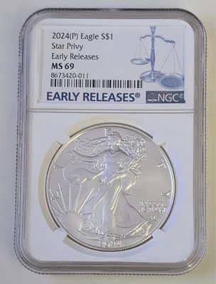 2024(P) EAGLE S$1 STAR PRIVY EARLY RELEASES NGC MS 69 BLUE LABEL SKU 8673420-011 - Image 1 of 2