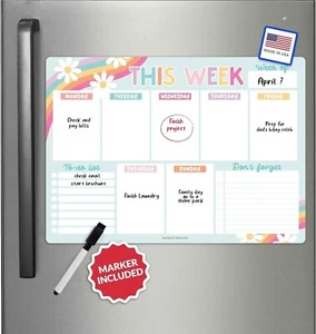 Retro Magnetic Weekly Calendar for Fridge Whiteboard - Weekly Dry Erase Board... - Picture 1 of 9