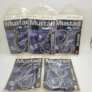 5pk Mustad Z-Steel 7691Z Big Game Hooks Tuna GT Shark Fishing Chose Size - Picture 1 of 31