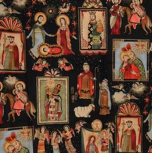 Tessuto Alexander Henry Col. 2006, "Los Santos" tono nero brillante BTY - Foto 1 di 2