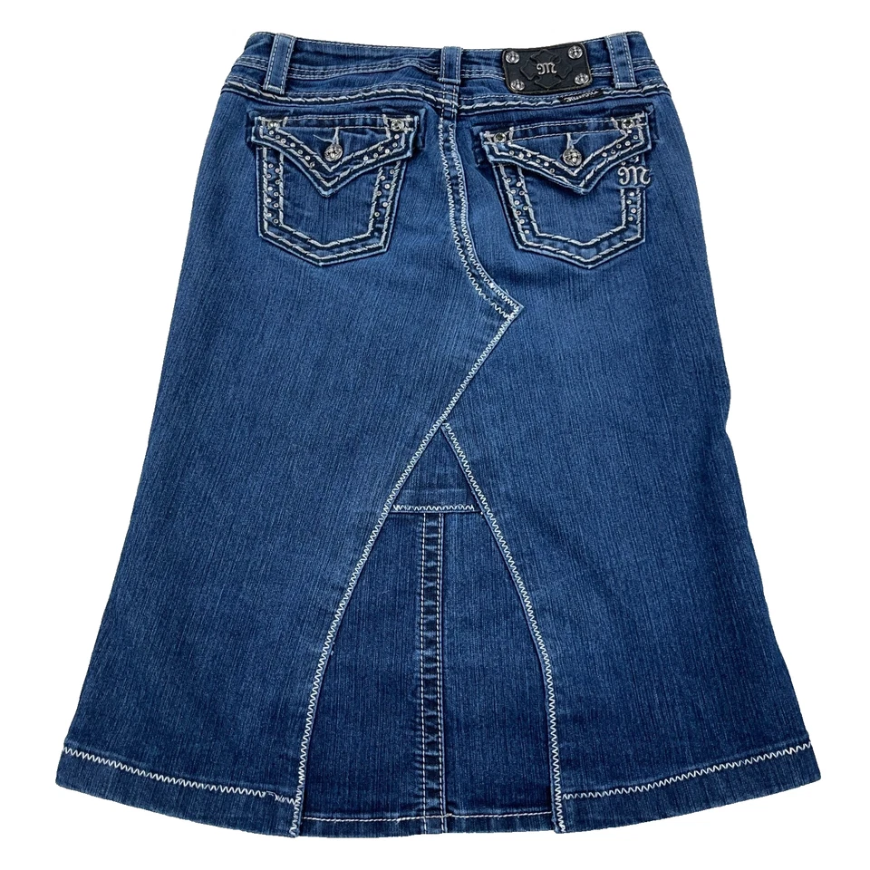 Falda Miss Me Mujer Talla 27 Denim Jean Hasta la Rodilla Bolsillos con Solapa Occidental Foto 1 de 4