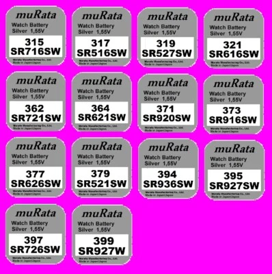 Murata/Sony Uhren Batterie Knopfzelle aus 14 Typen z.B. 364 371 373 377 395 399