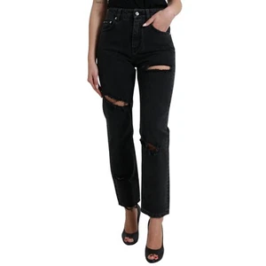 DOLCE & GABBANA Jeans Black Cotton High Waist Tattered Denim IT40/US6/S 750usd - Picture 1 of 8