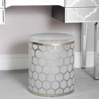 Modern Round Lattice Stool Grey Chrome Hexagon Side Table Seat H46cm - Image 1 of 4