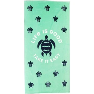 Life Is Good Beach Take It Easy Turtle grünes Strandtuch 36x68 - Bild 1 von 3