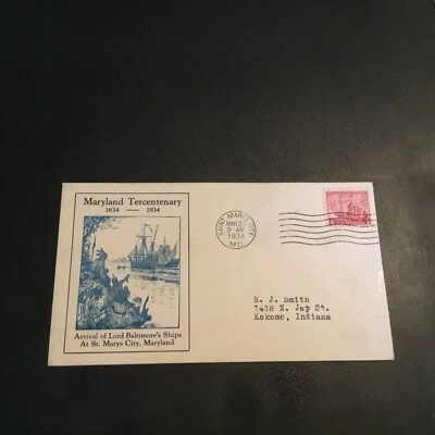 FDC 1934#736 MARYLAND Tercentenary 1634-1934 ARRIVAL Of BALTIMORE SHIPS USA  - Image 1 of 2