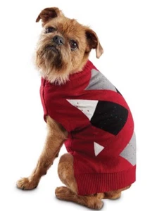 Suéter Petco Holiday Time For Joy rojo-negro-gris ARGYLE cachorro/perro grande - Imagen 1 de 2