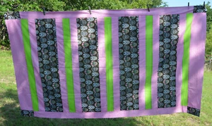 Modern Gothic QUILT TOP SKULLS pink green black 49x87" unfinished - Picture 1 of 3