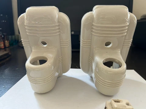 PAIR 2 ART DECO WHITE PORCELAIN BATHROOM WALL SCONCE LIGHT FIXTURES TO RESTORE Cover
