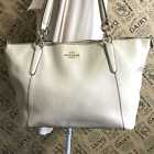 COACH Tote Bag Shoulder Bag Logo Leather White Ivory women's USED FROM JAPAN