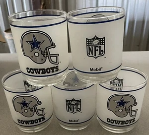 Dallas Cowboys NFL - Mobil Oil - Tumbler Glass Glasses 4"- Set of Five (5) - Picture 1 of 2