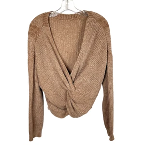 Woven Heart Twist Open Back Knot Sweater Chunky Cable Knit Boat Neck Sz XL Beige - Picture 1 of 9