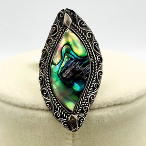 Anillo De Colección Nuevo con Etiquetas Concha de Abulón Estampada 925 Bali Legacy STS Talla 7 Boho Retro Occidental - Imagen 1 de 11