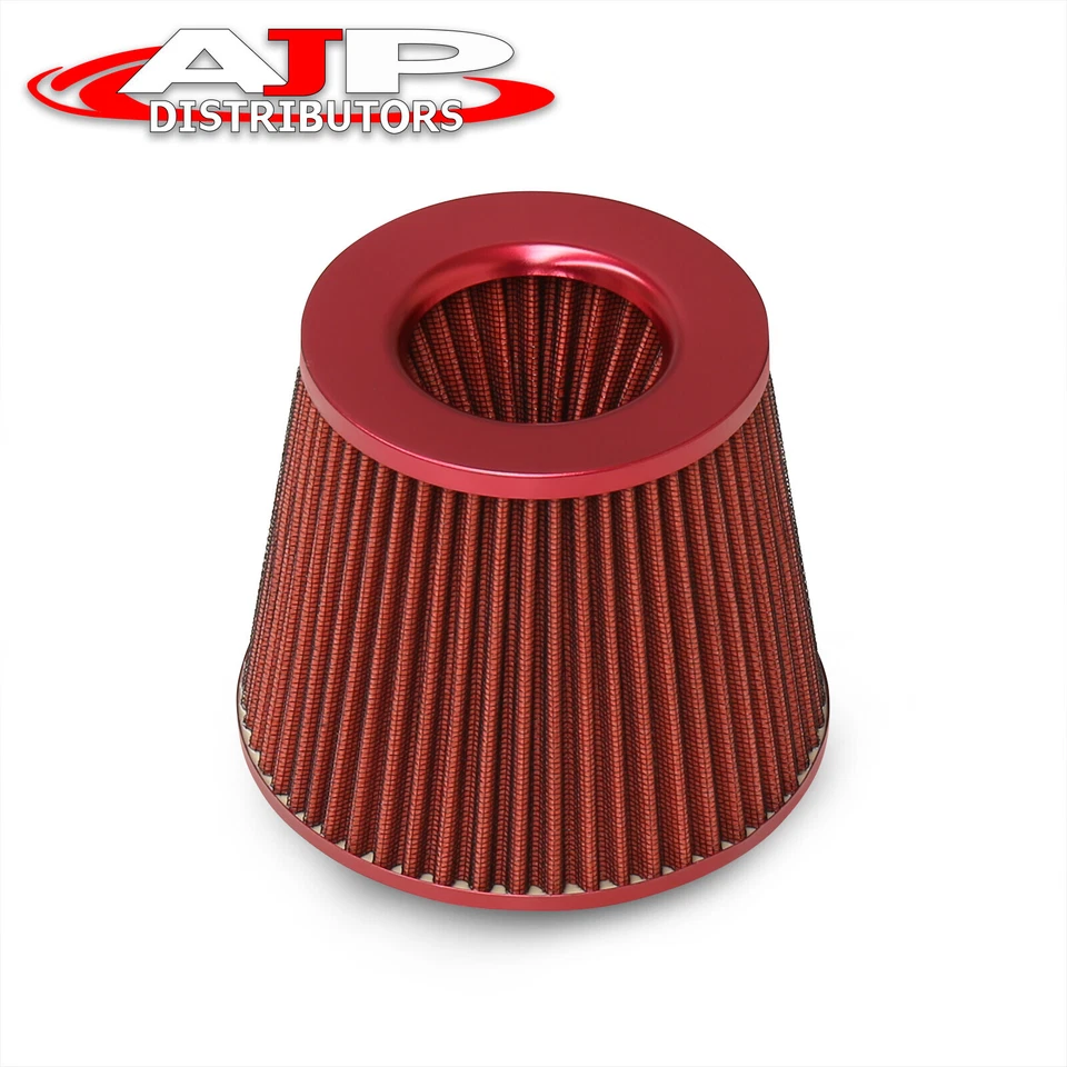 Universal 4" Inlet Aluminum Mesh Cold Short Ram Induction Air Intake Filter Red - Image 1 of 4