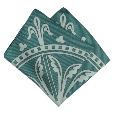 JOSEPH ABBOUD Mens Silk Handkerchief Green Medallion Print Pocket Square 13" - Image 1 of 4