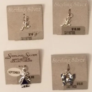 4~New Sterling Silver Charms 4 Necklaces Frog~Butterfly~Girl Still Original Card - Picture 1 of 11