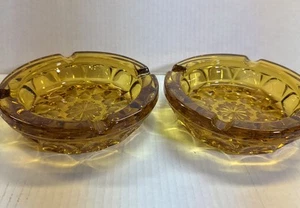 Set aus zwei großen schweren Vintage 10" Braunglas Aschenbechern Stern Floral Burst - Bild 1 von 11