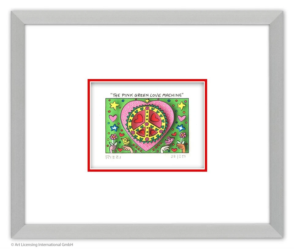 Original James Rizzi 3D  " THE PINK GREEN LOVE MACHINE "  Zertifikat GERAHMT NEU - Bild 1 von 1