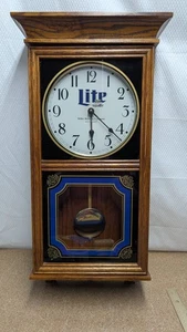 Rare Miller Lite Beer Wood Wall Clock with Pendulum - Works - 27" - Picture 1 of 8